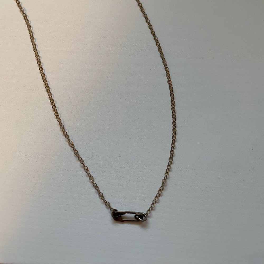Silver Safety Pin Charm Chain Necklace